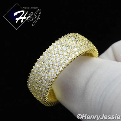 ANILLO ALIANZA PLATA ESTERLINA 925 CIRCONITAS CÚBICAS COMPLETAS CHAPADO EN ORO 8 MM*G62 Foto 1 de 4