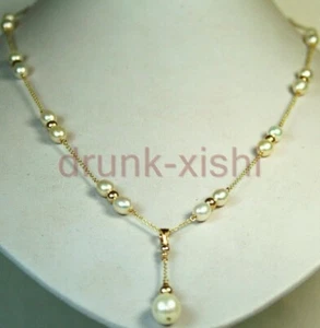 20" Natural AAAA Akoya White Pearl Elegant Necklace + Pendant 14k Gold P - Picture 1 of 3