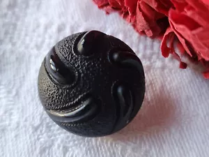 Gros bouton ancien en verre noir contraste mat lumineux 2,2 cm D9C - Bild 1 von 6