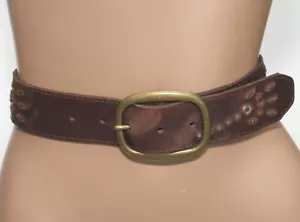 Bed Stu Mist Brown Leather Belt Inlaid Metal Studs Brass Buckle SIZE S 38" Long - Picture 1 of 9