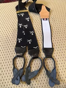 Albert Thurston Barathea Suspenders SKULL & CROSSBONES White/Black Tan Trim NEW - Picture 1 of 11