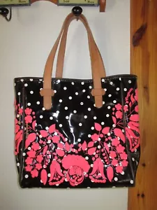 Borsa tote profonda Consuela modello ritirato in pelle verniciata nera e arancione - Foto 1 di 7