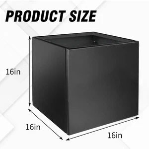 16 In Large Square Planter Box Flower Pot Galvanized Steel Indoor Outdoor Black - Picture 1 of 8