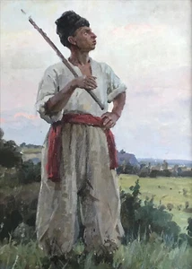 Konstantin Iwanowitsch Pokulität - Sowjet - Kosake - Ölgemälde auf Leinwand - 49x32cm - Bild 1 von 24