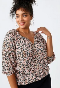 Maurices Plus Size Ditsy Floar 3/4 Sleeve Peasant Top - Picture 1 of 6