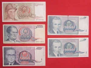 Orig. Banknoten Geldschein (5 Stk.) Dinara Jugoslawien Yugoslavia ab 1985 - Bild 1 von 21