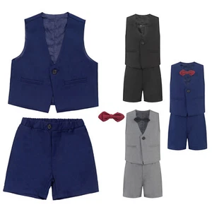 Kids Boys Suit Button Down Formal Vest Shorts Party Gentleman Formal Waistcoat - Picture 1 of 75