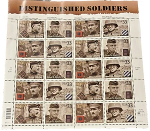 DISTINGUISHED SOLDIERS 20 Stamp 33c Full Souvenir Sheet 1999 USPS - Picture 1 of 2