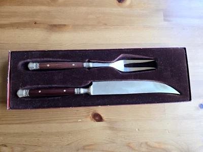 Altes Tranchierbesteck, Fleischgabel und Messer, 33 cm, Messing? - Bild 1 von 4