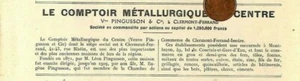 CLERMONT-FERRAND (63) COMPTOIR METALLURGIQUE DU CENTRE / PINGUSSON / ADP 1925 - Picture 1 of 1