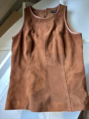 WHITE HOUSE BLACK MARKET Brown Sleeveless 100% Genuine Leather Top Blouse 2 - Image 1 of 4