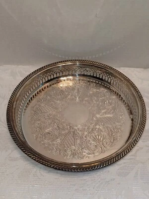 Bandeja para servir reticulada vintage Lunt plateada plato flor de lis 10" Foto 1 de 4