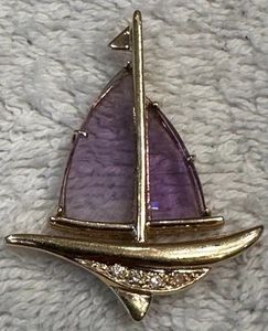 14k Yellow Gold Amethyst & Diamond Sailboat Pendant 1-1/4" x 1-5/8". gs1 - Picture 1 of 6