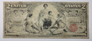 1896 $2 Educational Silver Certificate Large Size Circulated US Banknote *K621 - Picture 1 of 2