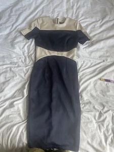 Blue and nude bodycon office wear knee length Dress - Picture 1 of 3