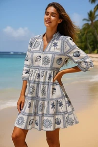 Calypso St Barth Strandkleid Medium Küste Maritim Muscheln Palmen Resort - Bild 1 von 13