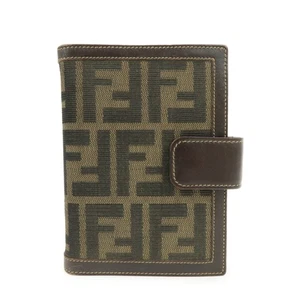 FENDI Zucca Canvas Leather Agenda Planner Cover Brown Black 30153 Auth Used F/S - Picture 1 of 22