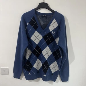 Jersey Fred Perry reediciones lana de cordero Argyle cuello en V talla grande - Imagen 1 de 7