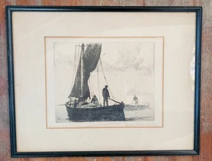 Antiguo grabado grabado "Drifting In" por Gordon Hope Grant lápiz firmado - Imagen 1 de 11