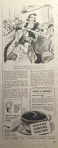A Cup Of Coffee Cheers You Up Navidad Gift Counter Girl anuncio impreso vintage 1939 - Imagen 1 de 4