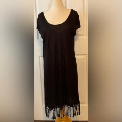 Blue Island Black Fringe Coverup Swim Medium - Image 1 of 4