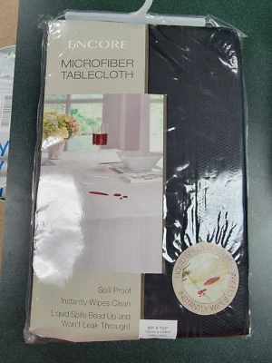 NEW~ ENCORE 60" X 102" OBLONG  Spill Proof Microfiber Tablecloth BLACK - Image 1 of 4