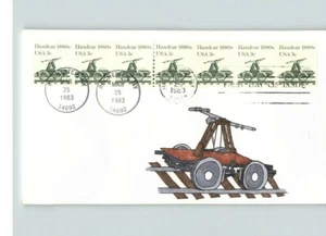 Hand Painted # 1 of 1, Railroad HANDCAR Coil strip of 7, 1983 FDC - Picture 1 of 1