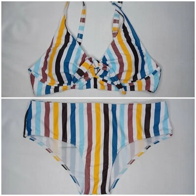 Retro Striped Bikini Set Top & Bottom Women's Juniors Size Large 13 - Image 1 of 4