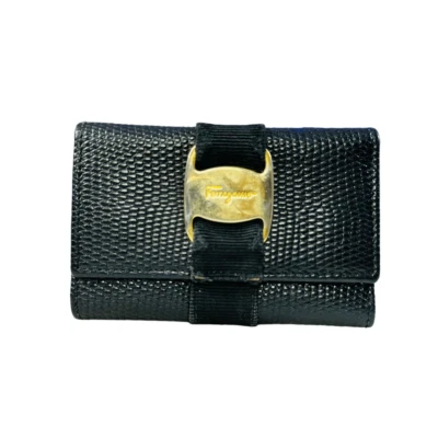 Salvatore Ferragamo Vara Black Leather Key Holder Case Womens Compact Unisex - Image 1 of 4
