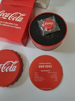 2018 Fiji Coca-Cola Bottle Cap Shaped 6g .999 Silver Proof $1 In Capsule - Image 1 of 3