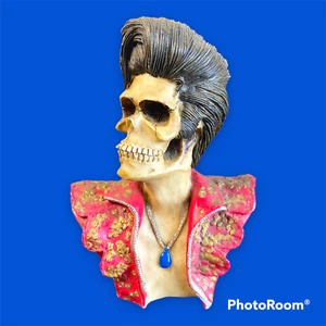 Gilet in resina stile Elvis teschio scheletro zombie statuina vintage - Foto 1 di 11