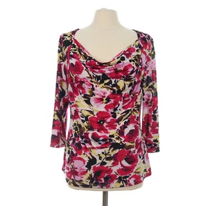 Milano Women's Pink Floral Drape Neck Blouse Top - Size Medium - Picture 1 of 8