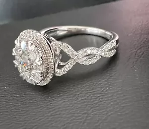 14K White Gold G/VS Natural 1CT Round Diamond Halo Engagement Ring 7 NEW - Picture 1 of 11