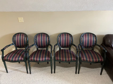 Harris Marcus Louis XVI Dinning Arm Chairs with Green Lacquer Finish. Set of 4 Cover