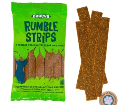 Vegan Vegetarian Low Fat Rumble Strips Dog Treats Benevo 180g Vege Dog Chew