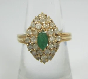 BEAUTIFUL LADIES 14K YELLOW GOLD EMERALD & DIAMOND RING (SZ 6.75) .42TDW 4.2G - Picture 1 of 11