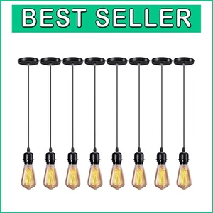 Vintage Industrial Mini Pendant Light Kit - 8 Pack E26/E27 Adjustable Black Cord - Picture 1 of 9