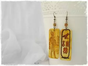 Alte Ägypten Ohrringe Pharao Ohrringe Gold Decoupage Ohrringe Boho Leder - Bild 1 von 8