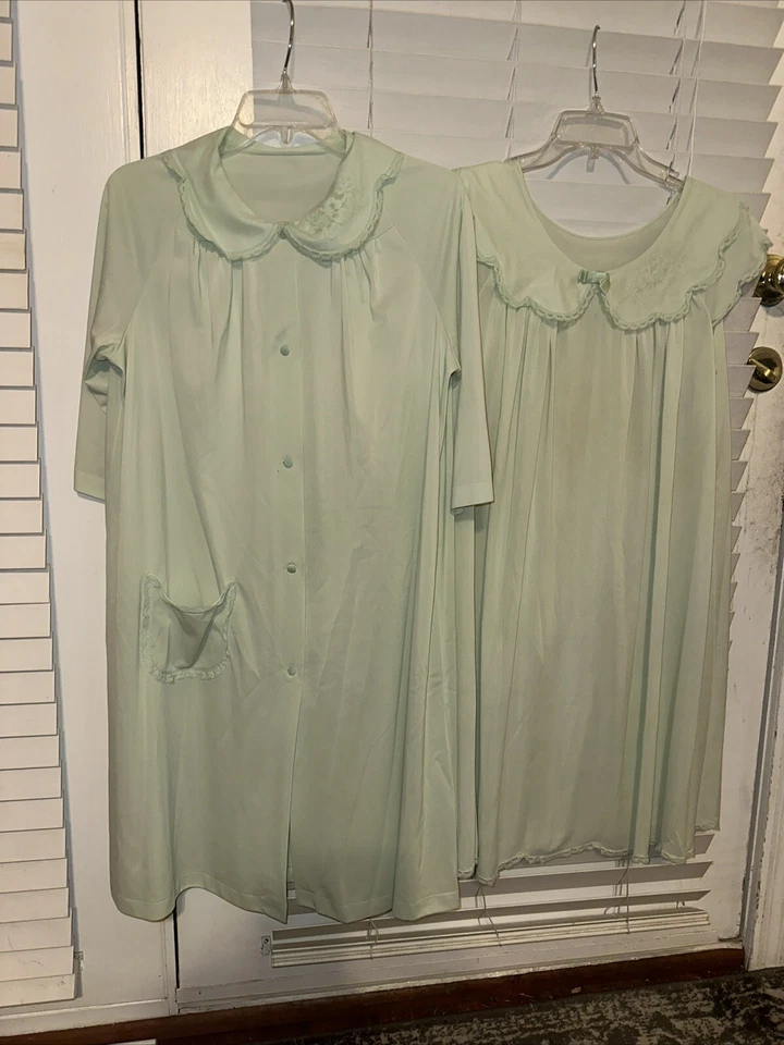 Juego de bata Peignoir camisón Shadowline vintage talla M nailon verde Foto 1 de 4
