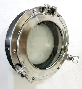 12" Canal Boat Porthole Window Glass Porthole Home Decorative (Shiny Silver) - Picture 1 of 7