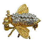EMA 14k Yellow Gold &amp; Diamond Bee Bug Vintage Pin Brooch 3/4&quot; x 3/4&quot;