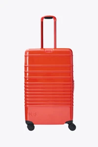 NWT Beis Medium Check-In Roller Suitcase Luggage in Glossy Flame Orange - Picture 1 of 5