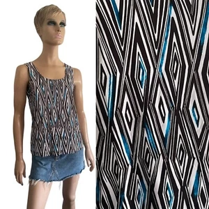 NWT Chico’s Travelers Geometric Brown White Blue Tank Shell Top - Sz 1 8/10 - Picture 1 of 5