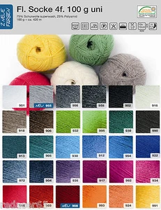 (59,90€/kg ) 100 gr RELLANA Sockenwolle 4-fach Uni Flotte Socke viele Farben - Picture 1 of 40