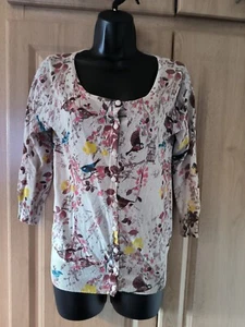 Yumi Knitwear Cardigan Scoop Neck Size 8 Birds Flowers - Picture 1 of 5