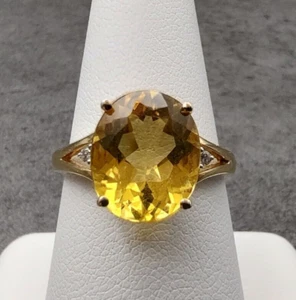Estate QCD 14K Yellow Gold 5.08cttw Oval Citrine & Diamond Accents Ring Sz 10 - Picture 1 of 16