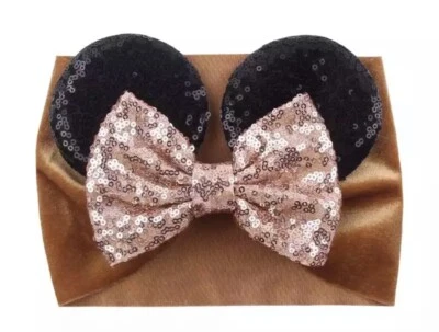Diadema de lentejuelas para bebés niñas orejas de Minnie Mouse diadema moño nudo turbante envoltura para la cabeza Foto 1 de 2