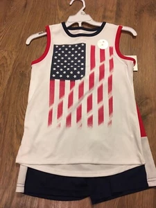 NWT Jumping Beans boys Size 5 Active Wear Short Set~Soft~Red, White, Blue~Flag - Picture 1 of 2