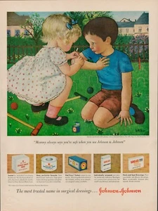 1951 First Aid Bandage Vintage Print Ad 50s Band-Aid Sterile Gauze Pad Kids Play - Picture 1 of 9
