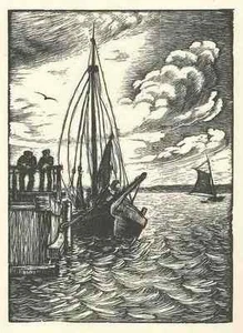 Reinhold HOBERG - FISCHKUTTER - OriginalHolzschnitt 1925 - Picture 1 of 1